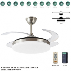 VENTILADOR ISABELLA-S 92 CM MOTOR DC 35W APP 6 VELOCIDADES 4 ASPAS CROMO MATE