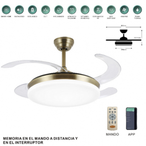 VENTILADOR ISABELLA-S 92 CM MOTOR DC 35W APP 6 VELOCIDADES 4 ASPAS CUERO