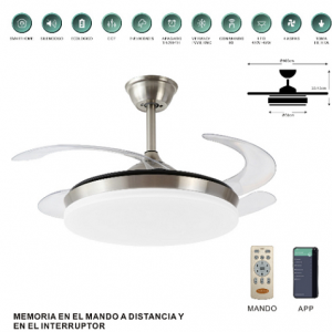 VENTILADOR ISABELLA-L 107 CM MOTOR DC 35W WIFI 6 VELOCIDADES 4 ASPAS CROMO MATE