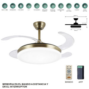 VENTILADOR ISABELLA-L 107 CM MOTOR DC 35W WIFI 6 VELOCIDADES 4 ASPAS CUERO