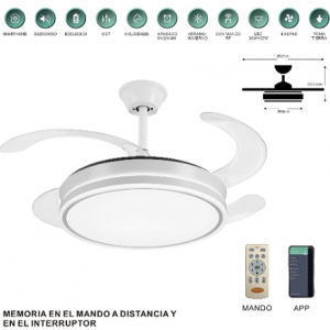 VENTILADOR AMBRA-S 92 CM MOTOR DC 35W WIFI 6 VELOCIDADES 4 ASPAS BLANCO