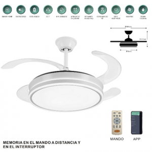 VENTILADOR AMBRA-L 107 CM MOTOR DC 35W WIFI 6 VELOCIDADES 4 ASPAS BLANCO