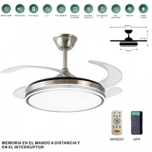 VENTILADOR AMBRA-L 107 CM MOTOR DC 35W WIFI 6 VELOCIDADES 4 ASPAS CROMO MATE