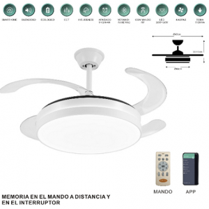 VENTILADOR MINA-S 92 CM MOTOR DC 35W WIFI 6 VELOCIDADES 4 ASPAS BLANCO