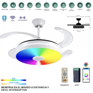 VENTILADOR MINA-S 92 CM MOTOR DC 35W WIFI 6 VELOCIDADES 4 ASPAS BLANCO CON MUSICA