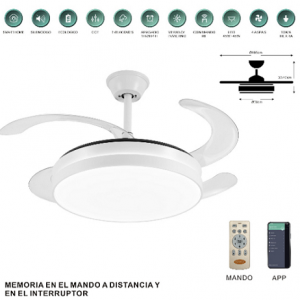 VENTILADOR MINA-L 107 CM MOTOR DC 35W WIFI 6 VELOCIDADES 4 ASPAS BLANCO