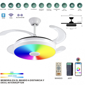 VENTILADOR MINA-L 107 CM MOTOR DC 35W WIFI 6 VELOCIDADES 4 ASPAS BLANCO CON MUSICA