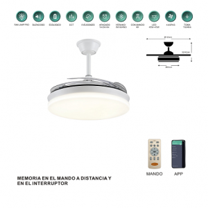 Ventilador ISABELLA-XL motor DC 35W 4 aspas 6 velocidades Blanco
