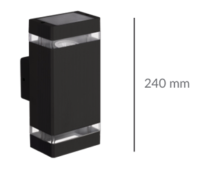 APLIQUE EXT PARED RECT NEGRO ALUM GU10 IP65 240mm