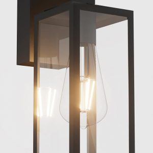 APLIQUE PARED ALU C/PANEL CRISTAL E27 IP65 NEGRO