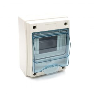 CAJA DIST. SUP 5MOD C/TERMI IP65 GRIS TAPA TRANSP