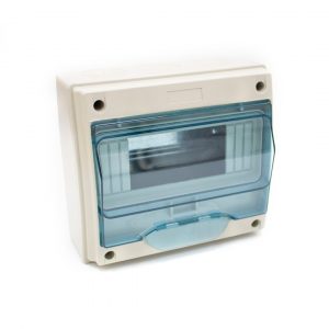 CAJA DIST. SUP 8MOD C/TERMI IP65 GRIS TAPA TRANSP