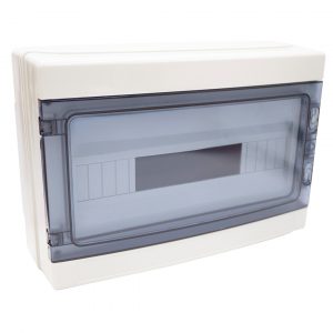 CAJA DIST.SUP 18MOD C/TERMI IP65 GRIS TAPA TRANSP