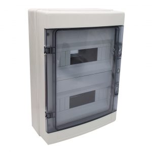 CAJA DIST.SUP 24MOD C/TERMI IP65 GRIS TAPA TRANSP
