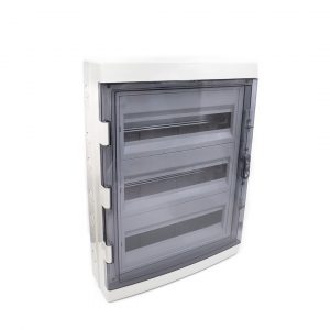 CAJA DIST.SUP 54MOD C/TERMI IP65 GRIS TAPA TRANSP